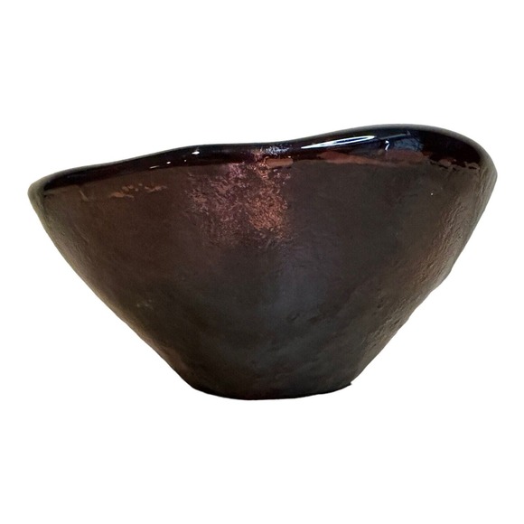 Dark Purple Thick Art Glass Bowl Candy Dish .25 in Thick 3" x 5.5" Grape Vintage - Picture 4 of 10